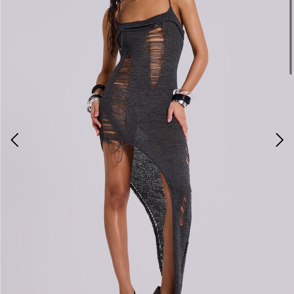Jaded London Zila Asymmetrical Distressed Knit Dress
